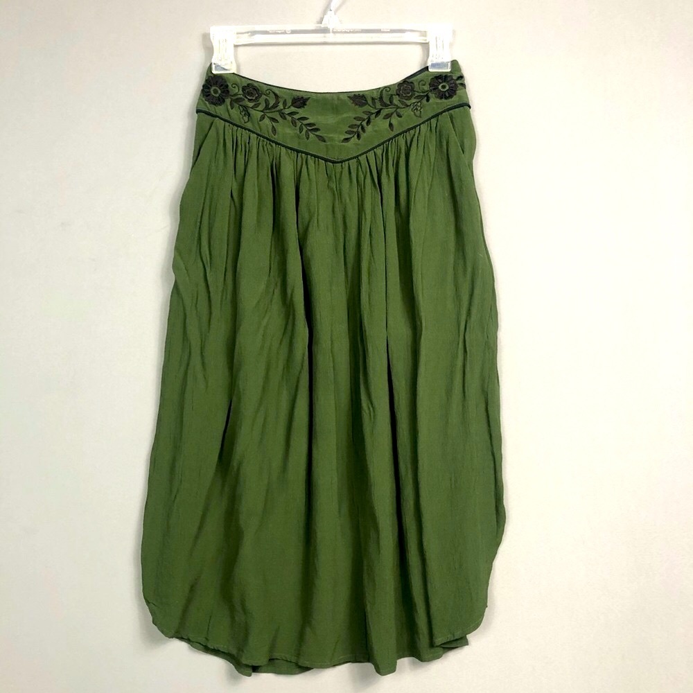 Lucky Brand Green Skirt with Black Embroidery XS